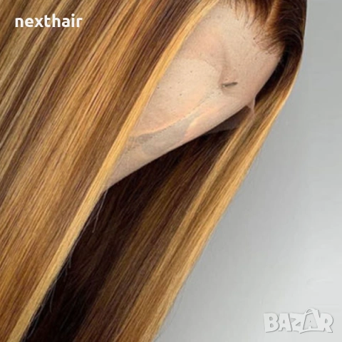 Естествена перука от бразилска коса 70-75 см - Lace Front 13x6, кафява с руси кичури, 200% плътност, снимка 4 - Аксесоари за коса - 54408154