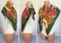 Nina Ricci Голям Дамски Шал от 100% Коприна Оригинален Нина Ричи Зелен Цветя Парфюми, снимка 14