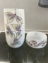 Ръчно рисувани стъклена ваза и купа, снимка 1
