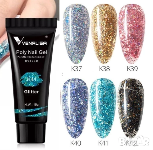 Venalisa PolyGel 15ml полигел термо , брокат , конфети , холограм, снимка 5 - Продукти за маникюр - 33986430