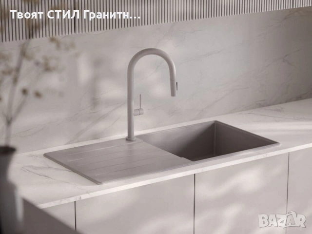 Сива кухненска мивка от гранит Копенхаген 1000x500 Top 60, снимка 9 - Мивки - 55123806