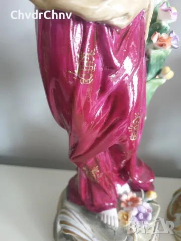 Meissen фигура 36см-1,4кг/еротика/Майсен порцеланова статуетка на момиче с цветя и шал, снимка 10 - Статуетки - 55606453
