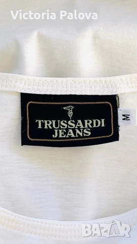 Луксозна тениска от италианската модна къща Trussardi Jeans (цвят масло) - унисекс, снимка 15 - Тениски - 54596280