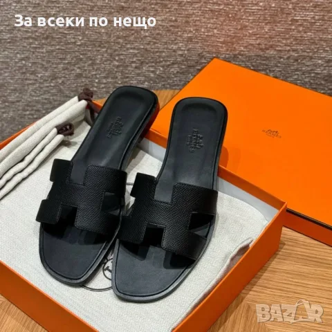 Hermes Oran Black Дамски Черни Чехли 100% Естествена Кожа Код ch1