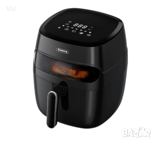 Фритюрник AirFryer , 1350W, 5.2л., LED дисплей, Горещ въздух, Таймер, до 200°C, Черен, снимка 2 - Фритюрници - 54672323