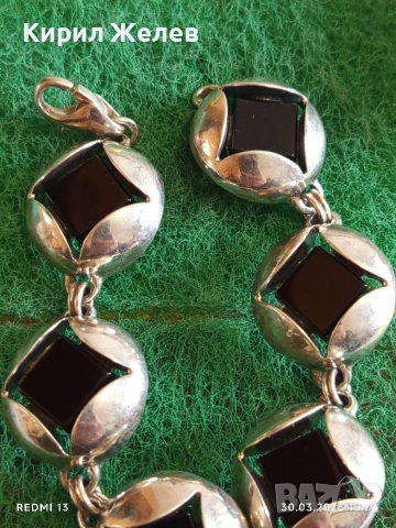 Модерна дамска сребърна гривна с черен ОНИКС уникално красива 52714, снимка 4 - Гривни - 54028129