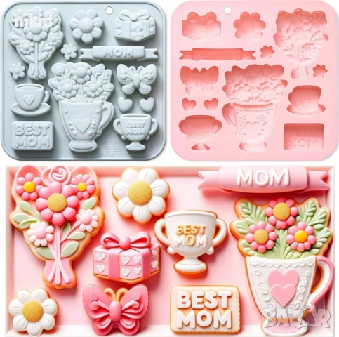 Best mom мама майка цветя подарък купа чаша букет ден жената силикоов молд форма фондан шоколад гипс
