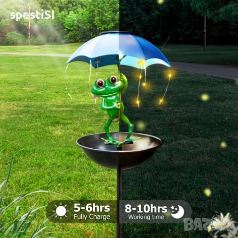 Соларна лампа ЖАБА за градина с чадър и хранилка за птици (84 см) - КОД 4998, снимка 5 - Соларни лампи - 54150283