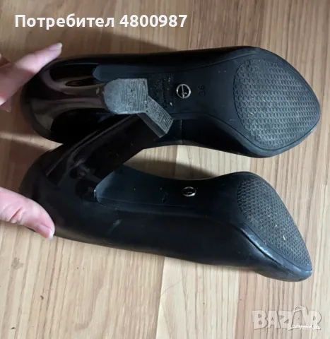 Обувки Tamaris на ток черни от естествена кожа употребявани, номер 36, снимка 3 - Дамски обувки на ток - 55588159
