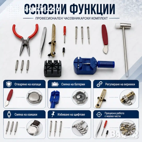 Професионален часовникарски комплект инструменти за отваряне на часовник смяна на верижки отвертки, снимка 2 - Отвертки - 50973936