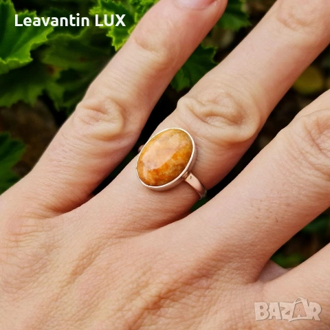 Сребърен пръстен с Корал , снимка 2 - Пръстени - 54136828