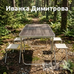 Комплект сгъваема къмпинг маса с 4 стола, регулируема височина, дизайн "куфар" в сив цвят