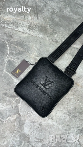Louis Vuitton Нова Мъжка Черна Кожена Чанта Луи Витон 