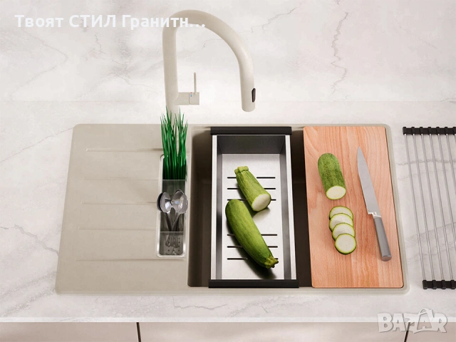 Бежав кухненска мивка от гранит Копенхаген 780x500 SmartSpace Top 60, снимка 5 - Мивки - 54463619