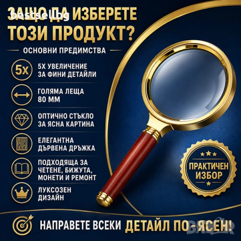 Увеличителна голяма ръчна лупа увеличение 5Х за четене работа джобна, снимка 3 - Други инструменти - 29263802