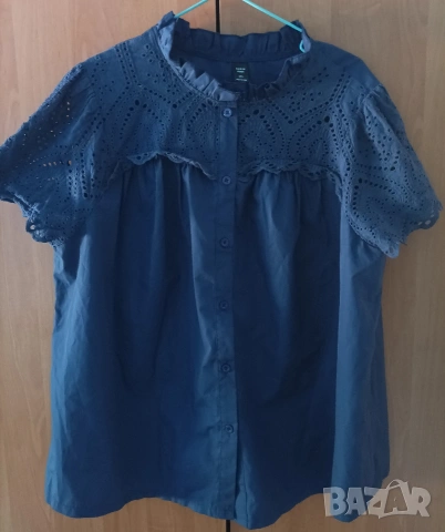 Тъмносиня риза с бродерия , снимка 2 - Ризи - 55139362
