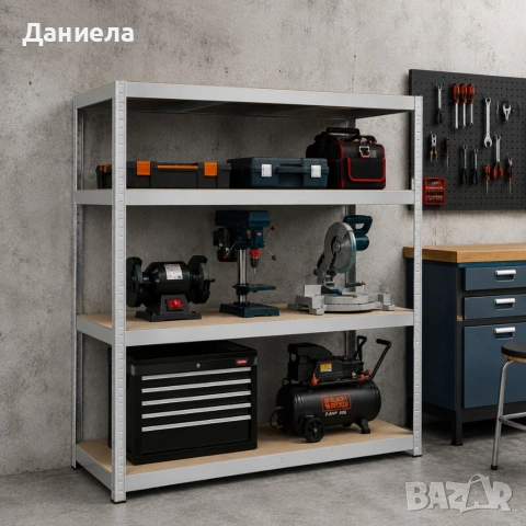 Метален гаражен стелаж HÖGLER 180x160x60 см – 4 рафта, до 1200 кг, поцинкована стомана, снимка 2 - Други стоки за дома - 54696108