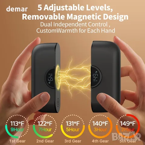 Комплект 2 акумулаторни джобни нагреватели 9000 mAh с Power Bank хендхолдър за отопление на ръце, снимка 2 - Друга електроника - 55523662