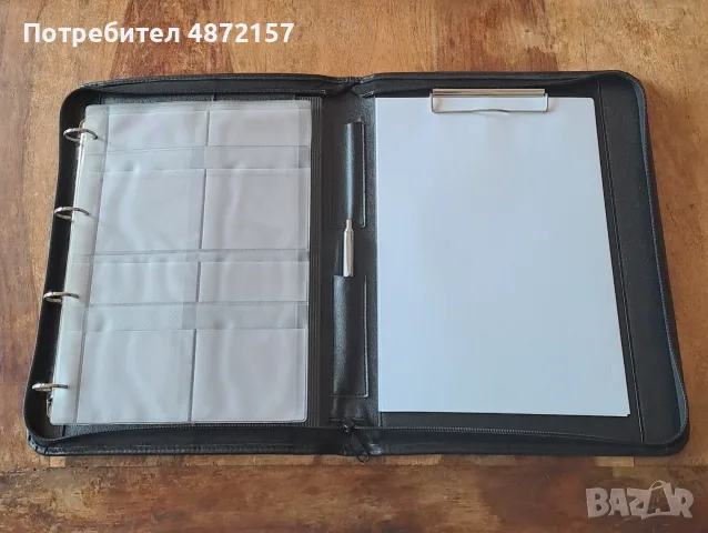 папка за документи луксозна с цип класьор и клипборд кожена черна А4, снимка 2 - Ученически пособия, канцеларски материали - 55616626