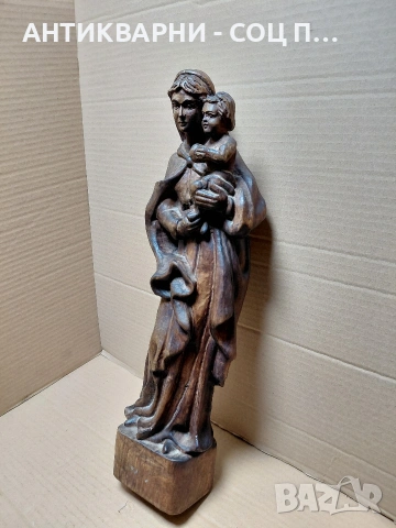 Стара Дървена Фигура Дърворезба Богородица С Младенеца. НОМЕР 1084., снимка 2 - Антикварни и старинни предмети - 54496406
