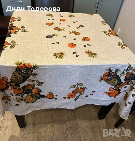 Красива винтидж/битова покривка за маса с плодове и чайник - 1.34 x 1.80 м, снимка 2 - Покривки за маси - 55252663