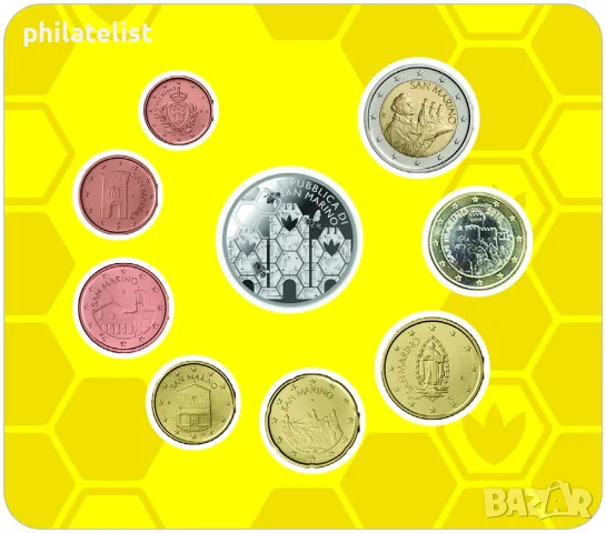 Сан Марино 2026 - банков Евро сет от 1 цент до 2 евро + сребърна монета Пчели, снимка 2 - Нумизматика и бонистика - 54034265