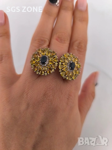 Много необичайни обеци с жълт и син сапфир от Тайланд, снимка 6 - Обеци - 54029716