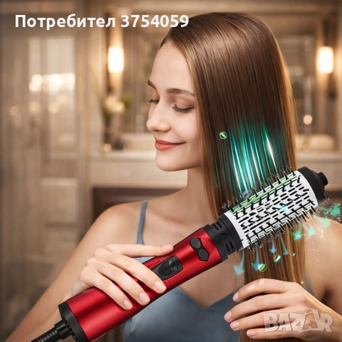 Професионална електрическа четка 3-в-1 за изправяне, къдрене и сушене, 1200W, автоматично въртене, снимка 3 - Преси за коса - 55179607