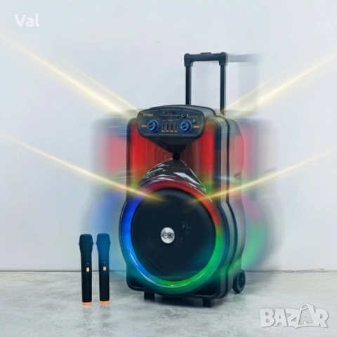 Караоке тонколона 12" BT-1218 с Bluetooth, цветомузика и 2 безжични микрофона , снимка 3 - Тонколони - 54827078
