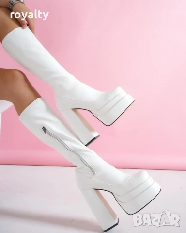 Ботуши на ток - бяла кожа