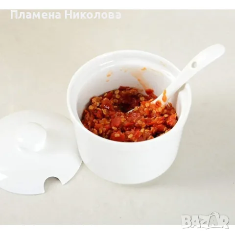Порцеланова купичка с капак и лъжичка, снимка 3 - Аксесоари за кухня - 55472236