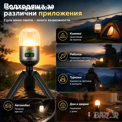 Мощна мини къмпинг лампа акумулаторна LED осветление фенер за палатка туризъм аварии къща риболов, снимка 2 - Къмпинг осветление - 54340617