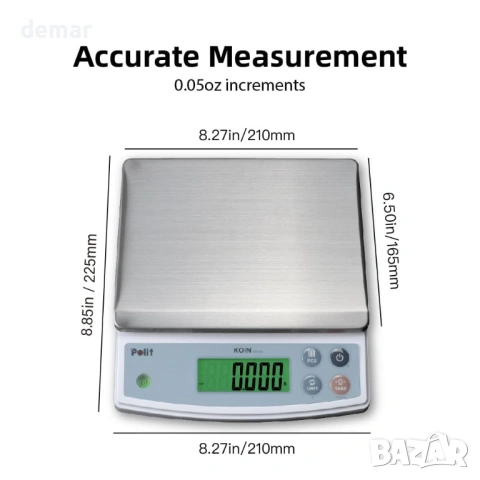 PoliLit KOIN електронна кухненска везна презареждаема, 40 lb / 18 kg, 1гр. точност, снимка 2 - Електронни везни - 54924801