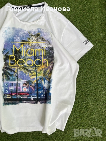 Мъжка тениска Trussardi Action с графичен принт "Miami Beach" | Размер L, снимка 3 - Тениски - 55558730