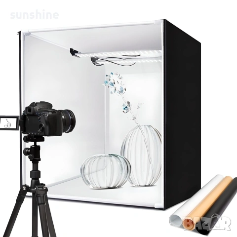 Професионална Фотографска Кутия 80см, Димируемо LED, 3 PVC фона, Фотобокс за продуктови снимки, снимка 10 - Светкавици, студийно осветление - 55061255