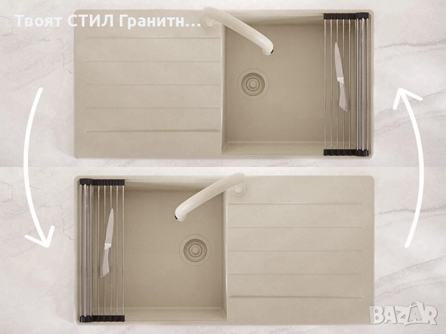 Бежова кухненска мивка от гранит Копенхаген 1000x500 Top 60, снимка 6 - Мивки - 55123811