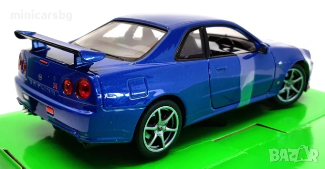 Метални колички: Nissan Skyline GT-R R34 BNR34 - 1:24 метален макет, снимка 2 - Колекции - 54979289