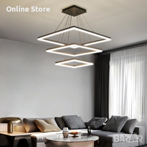 Модерен LED полилей 3-слоен квадрат – димируем, с дистанционно и регулируема височина, снимка 7 - Полилеи - 54176361