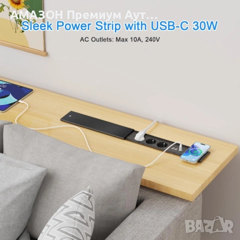 разклонител за вграждане/3 гнезда/15W безжично зарядно/2 USB-C PD 30 W/2 USB-A порта, Inox капак, снимка 4 - Други - 54710717