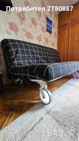 Разтегателен диван IKEA PS с Матрак Murbo и оригинален калъф Rute в черно / бяло , снимка 3 - Дивани и мека мебел - 54742149