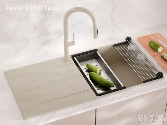 Бежова кухненска мивка от гранит Копенхаген 1000x500 Top 60