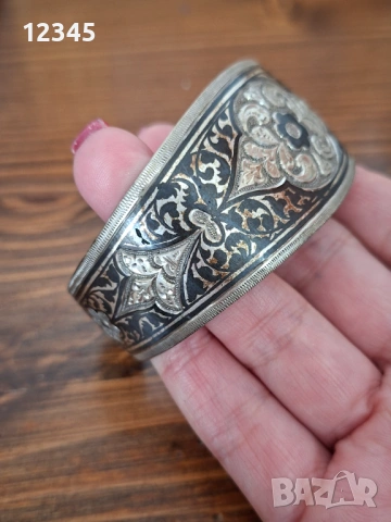 Руска старинна сребърна гривна с ниело, снимка 4 - Гривни - 54074357