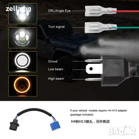 Кръгъл LED фар 7 инча 60W 7000LM IP68 – Jeep Wrangler Suzuki Samurai Nissan Patrol Мотоциклети 10247, снимка 5 - Друга електроника - 54661814