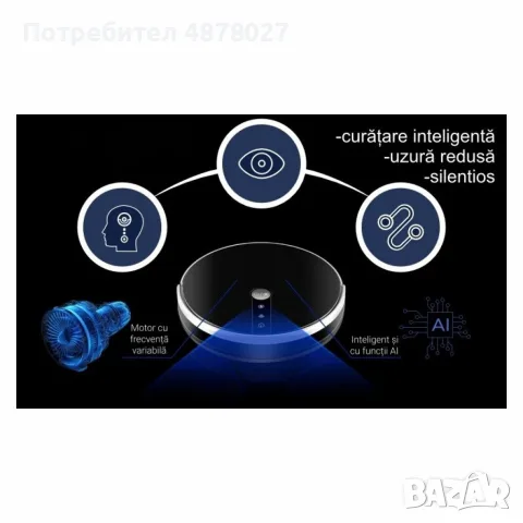 Прахосмукачка робот с моп Voltz, 3 в 1, 2000PA, 4400mAh, до 200 кв. м., Wi-Fi, снимка 2 - Прахосмукачки - 55674147