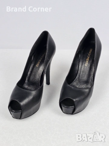 Луксозни кожени обувки Rinascimento – Черни, с платформа и отворени пръсти