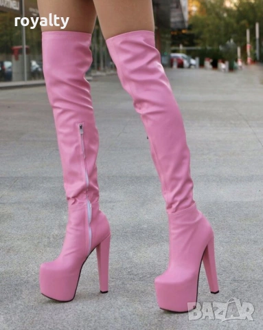 Чизми на ток - розова кожа , снимка 2 - Дамски ботуши - 54157462