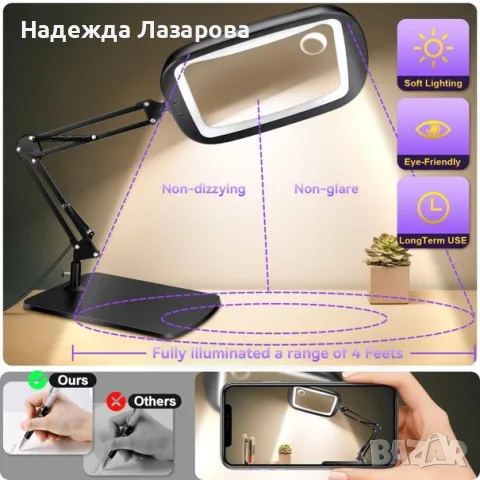 Лупа с осветление 60 LED – Правоъгълна, снимка 2 - Други инструменти - 55323801