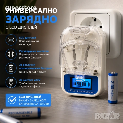 Универсално зарядно за батерии с LCD дисплей и регулируеми контакти SP01475, LCD дисплей, снимка 2 - Оригинални зарядни - 55192996