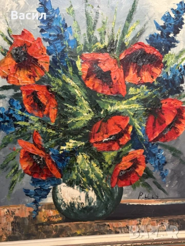 Картина масло с цветя , снимка 2 - Картини - 54230340