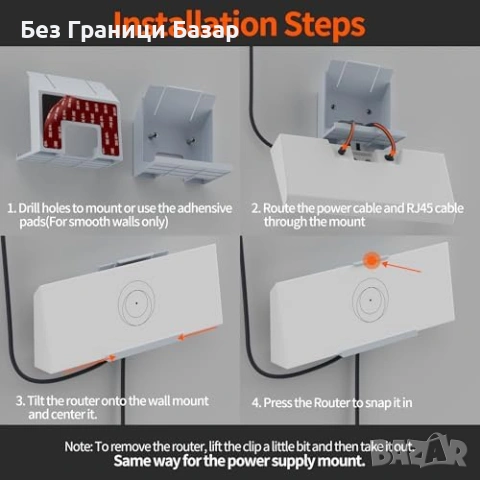 Нова Starlink Gen 3 стенна стойка за рутер и захранващ блок без пробиване с 3M лепенки, снимка 4 - Други стоки за дома - 54100933